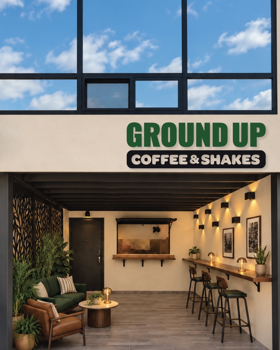 Conceptual Ground Up Coffee and Shakes storefront